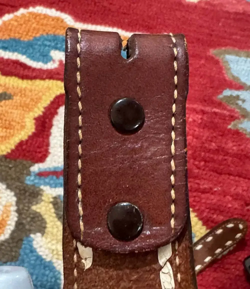 Nocona Belt  #876 Tooled Western Leather Belt w/ White Stitch Sz 34;No Buckle
